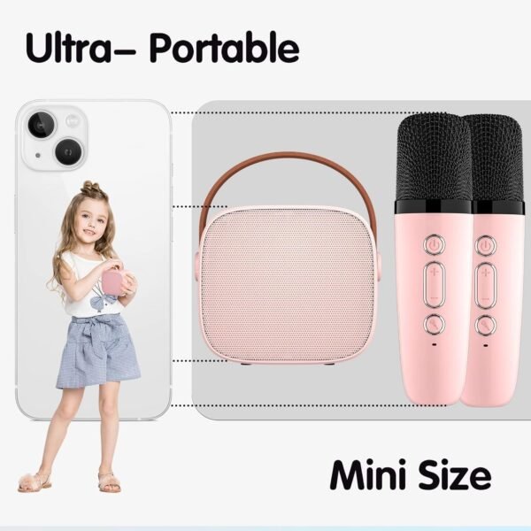 YLL Mini Karaoke Machine for Kids Adults, Portable Bluetooth Speaker with 2 Wireless Microphones, Christmas Birthday Gifts Toys for Girls Ages 4, 5, 6,7, 8,9,10,11,12+ Years Old Toddler (Lightpink) - Image 10