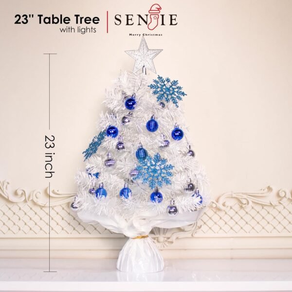 23 Inch Mini Christmas Tree Artificial Tabletop Christmas Tree with LED Lights and Ornaments for DIY Christmas Decoration,White - Image 5