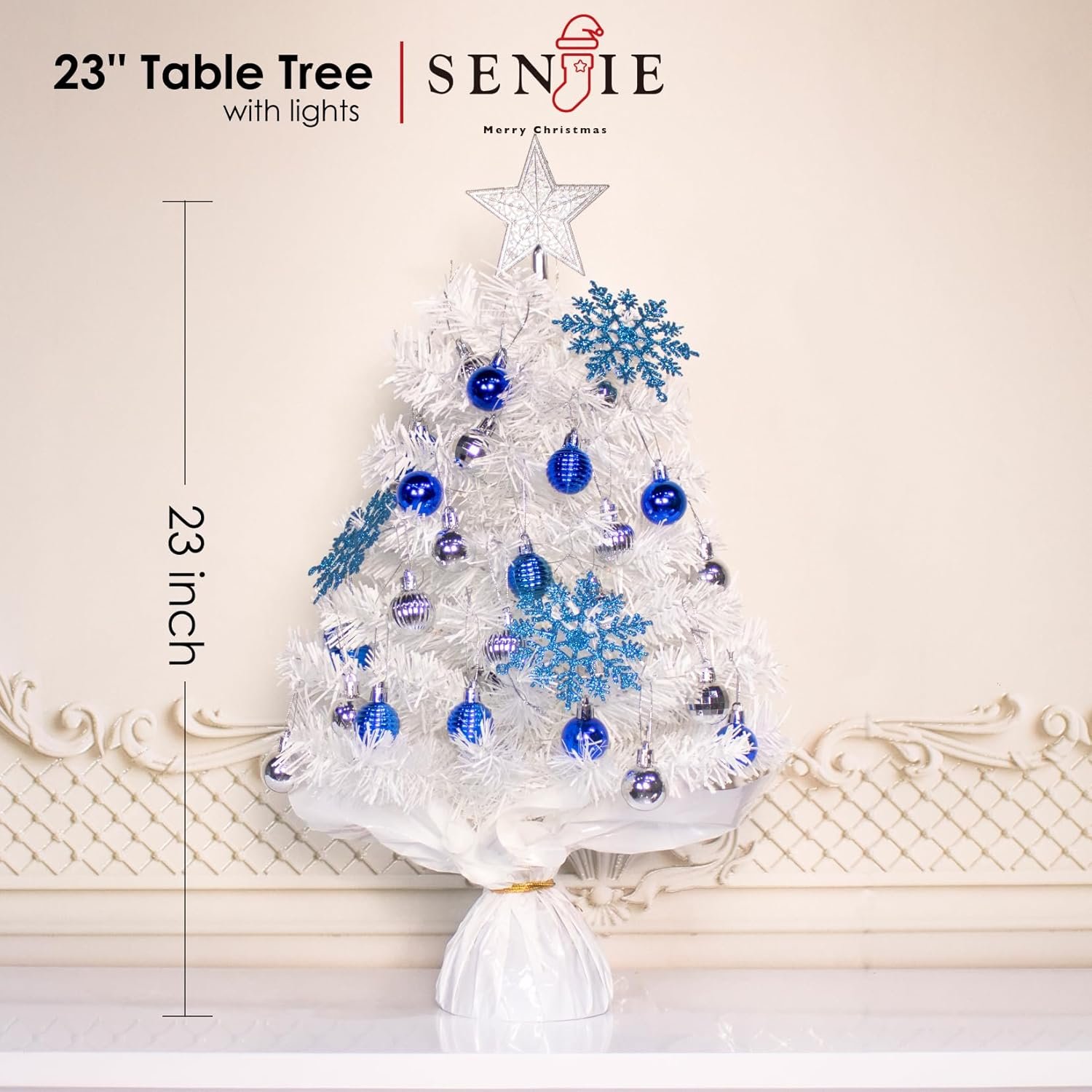 23 Inch Mini Christmas Tree Artificial Tabletop Christmas Tree with LED Lights and Ornaments for DIY Christmas Decoration,White - Image 5