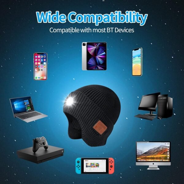 Mens Gifts Bluetooth Beanie with Light, Built-in Wireless Headphones & Stereo Speakers - USB Rechargeable Bluetooth Hat | Cool Gadgets Stocking Stuffers Gifts for Men Women (Black, Adult) - Image 8