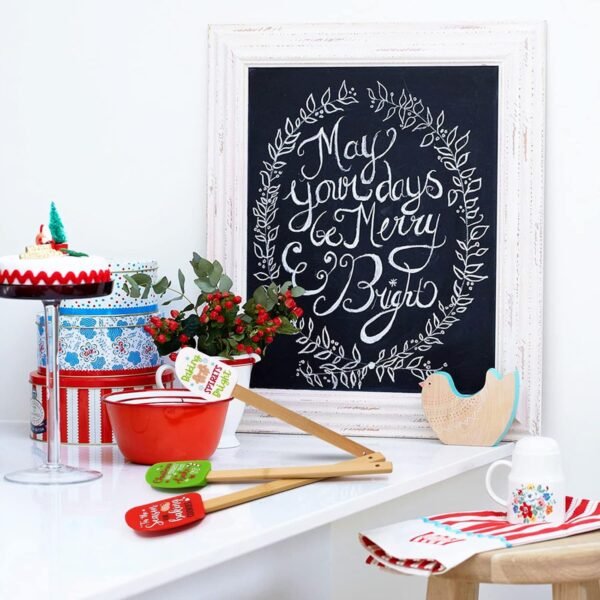 Set of 3 Christmas Silicone Spatulas w/Merry Christmas Greeting Card, Food Grade Heat Resistant Scraper Connect Bamboo Handle, Classic Gingerbread Man Candy Cane Reindeer Xmas Cooking Baking Gifts - Image 8