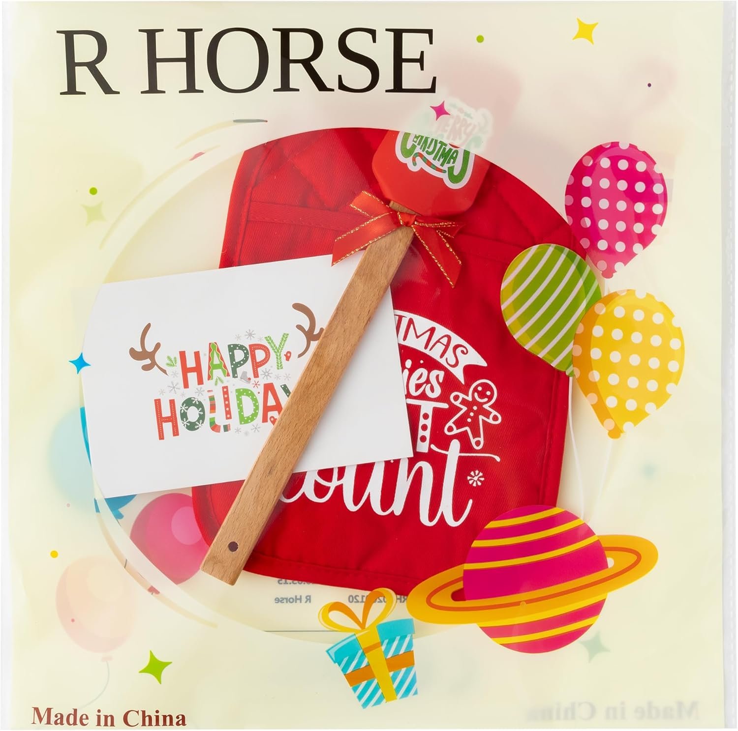 R HORSE 3Pcs Christmas Pot Holder Baking Gift Kit with Silicone Spatula Greeting Card Xmas Funny Heat Resistant Oven Mitt Red Cookie Hot Pad for Xmas Kitchen Gift for Family Friend Colleague Employee - Image 7