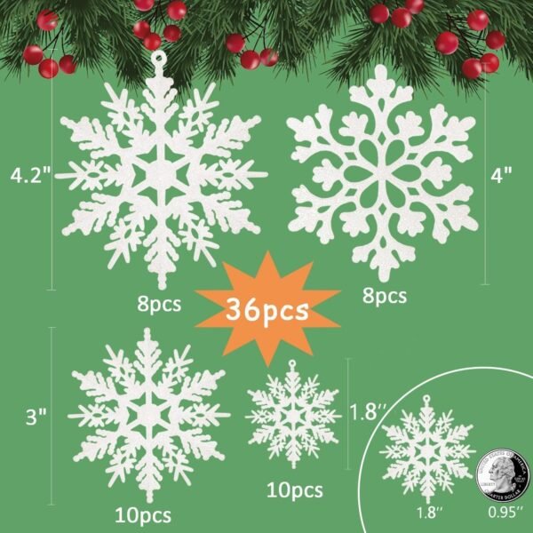 36pcs Snowflakes-Christmas Tree Decorations, Snowflake Ornaments for Tree, Plastic Glitter White Snow Flakes Ornaments, Christmas Indoor Winter Wonderland Decor - Image 7