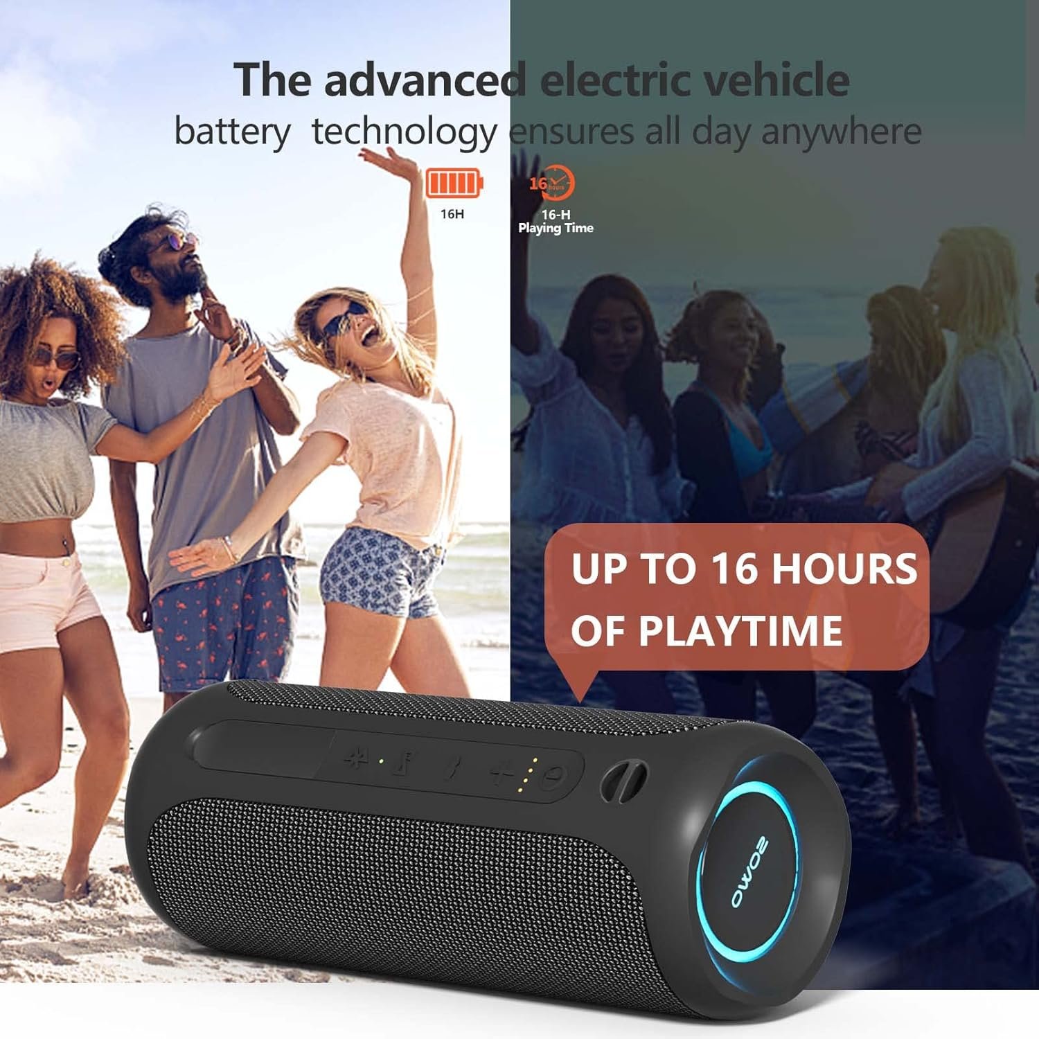 Portable Speaker, Wireless Bluetooth Speaker, IPX7 Waterproof, 25W Loud Stereo Sound, Bassboom Technology, TWS Pairing, Built-in Mic, 16H Playtime with Lights for Home Outdoor - Black - Image 5