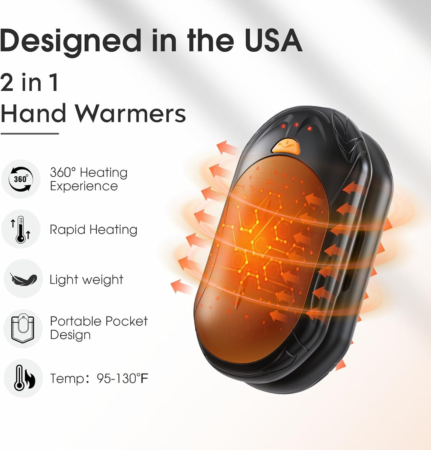 AI Hand Warmers Rechargeable 2 Pack, 6000mAh Electric Hand Warmers, AI Smart Chips 20Hrs Long Safe Heat, Portable Pocket Heater, Gifts for Christmas, Outdoor, Golf, Hunting, Camping Accessories - Image 3