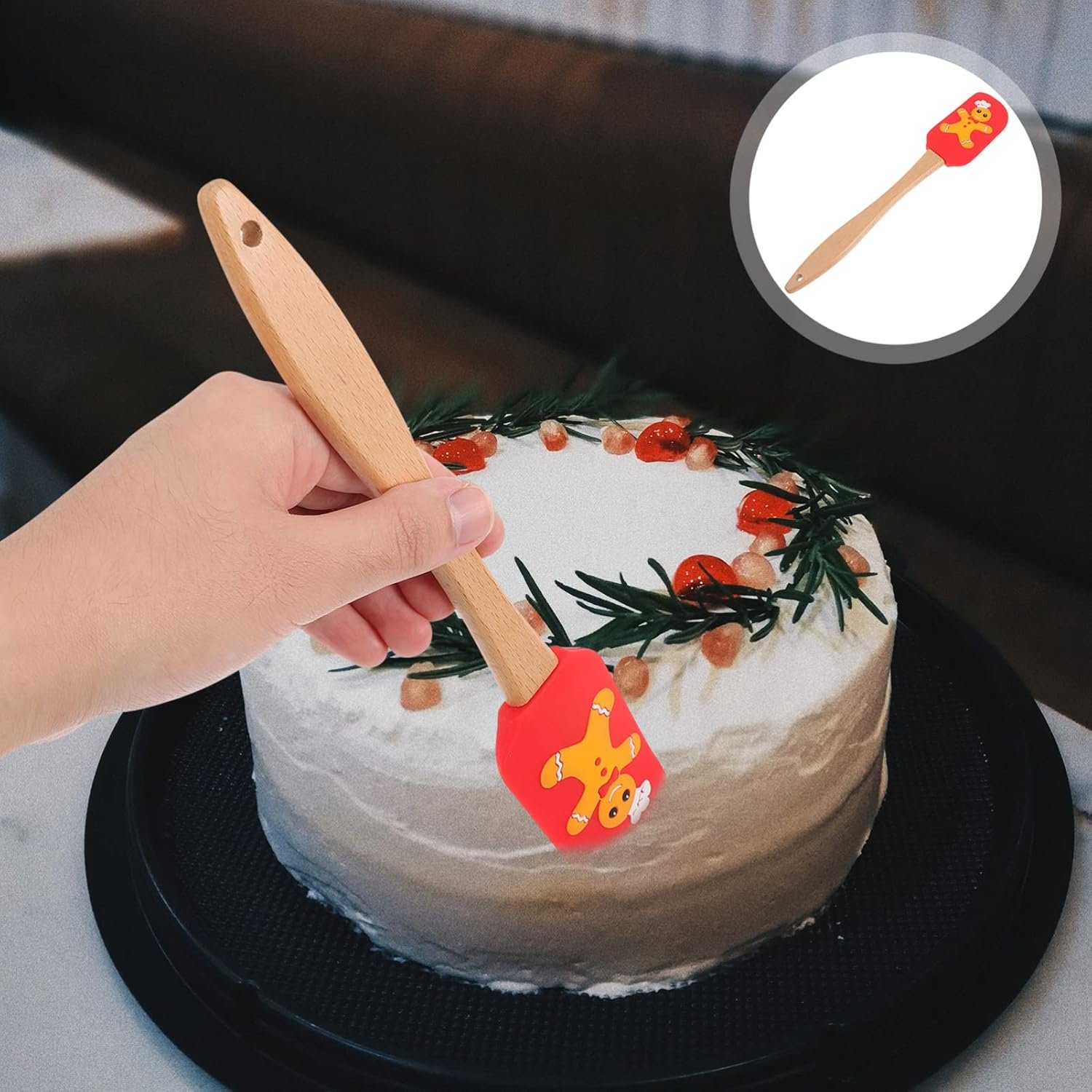 Christmas Cake Spatula Food Grade Spatula Handle Santa Claus Pattern Baking Cooking Mixing Xmas Kitchen Decor - Image 5
