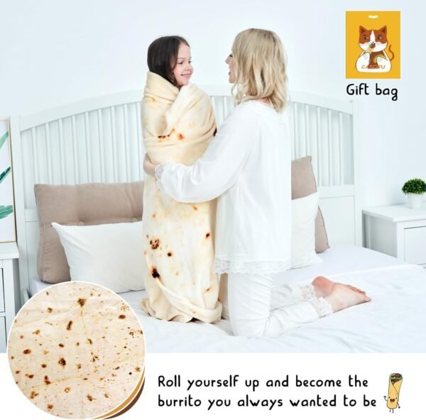 CASOFU Burritos Tortilla Throw Blanket, Double Sided Giant Flour Novelty Throw for Your Family, 285 GSM Soft and Comfortable Flannel Taco Blanket.(Beige, 71 inches) - Image 4