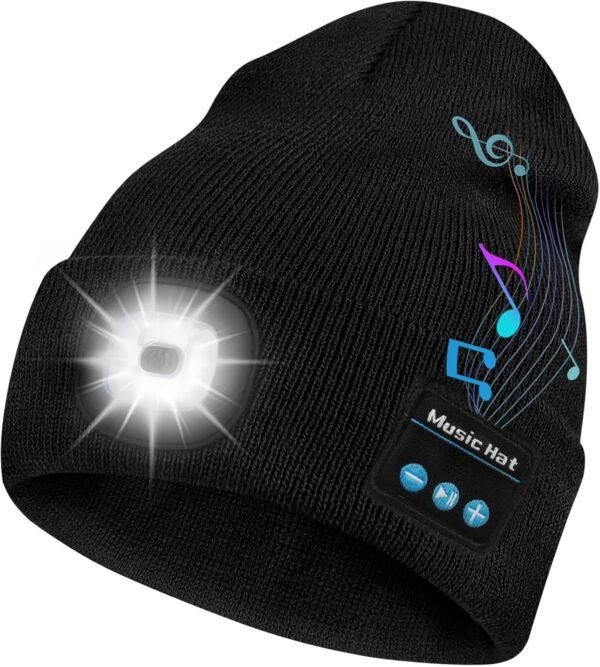 Bosttor Bluetooth Beanie Hat with Light, Headlamp Cap with Headphones and Built-in Speaker Mic, Gifts for Men Women Teen - Image 2