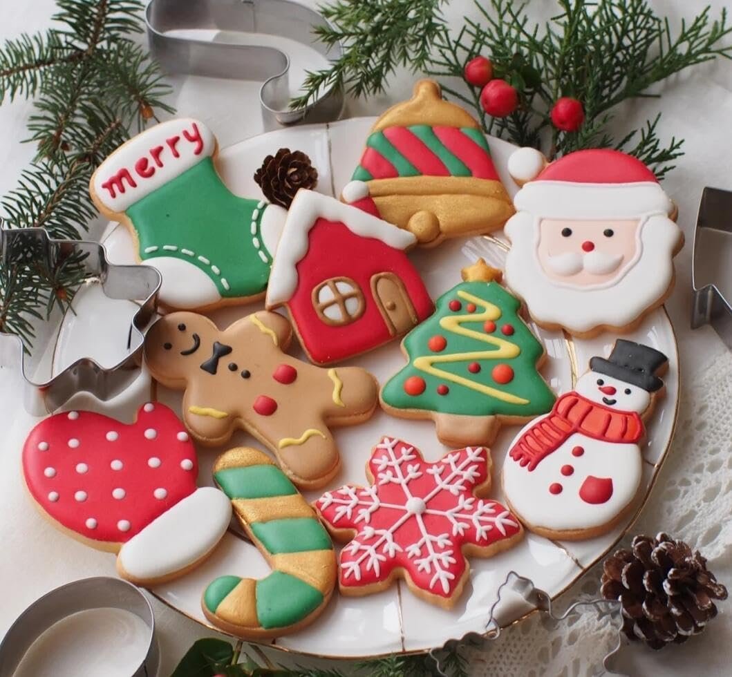 Large Christmas Cookie Cutters, 4" Holiday Cookie Cutters Shape with Recipe Instruction Gingerbread Men,Christmas Tree,Snowflake, Candy Cane,Santa Face and Snow Man for Baking - Image 9