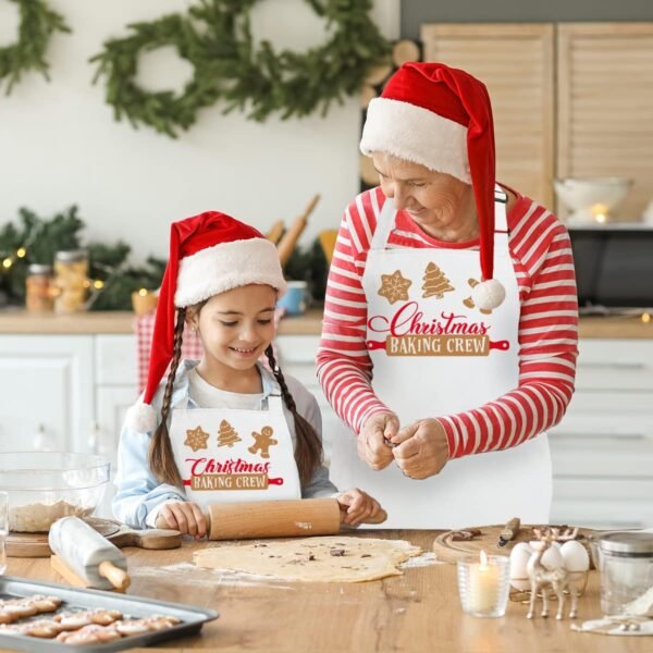 2 Pack Christmas Matching Aprons for Kids and Adults - Christmas Baking Crew - White Kitchen Aprons with 2 Pockets for Cooking Baking, Cute Custom Aprons Gift for Family - Image 7