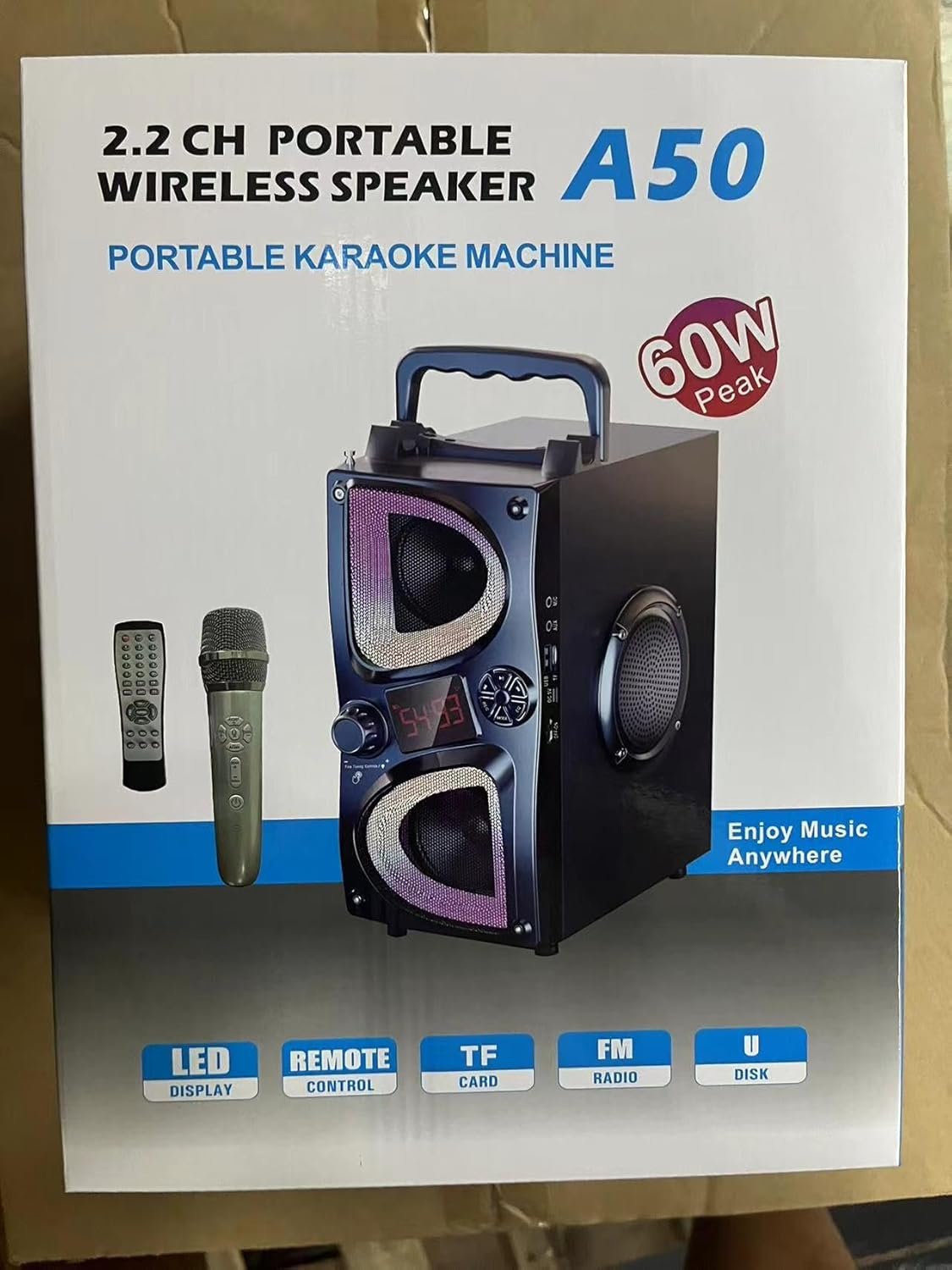Bluetooth Speaker, 60W(Peak) Wireless Portable Small Home Party Speakers with Double Subwoofer Deep Bass, Microphone, FM Radio, Lights, Remote, 80dB Loud Stereo Sound Boombox for Outdoor Camping Gifts - Image 11