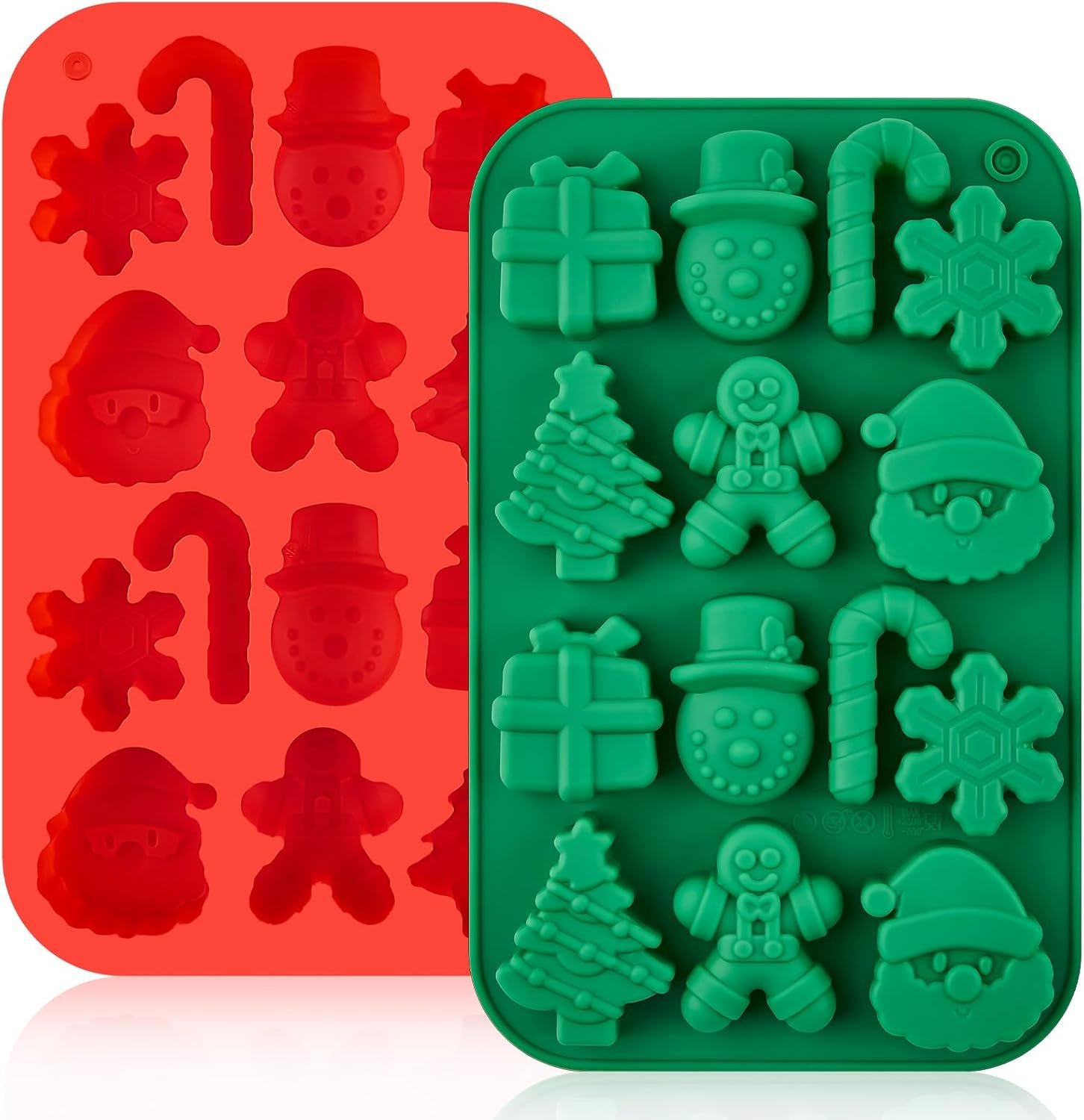 Christmas Chocolate Molds, 2PCS Silicone Candy Molds Santa Clause Christmas Tree Snowman Gingerbread Man Baking Molds for Jellies, Candies, Ice Cubes, Wax Melts, Soaps, Candles - Image 2