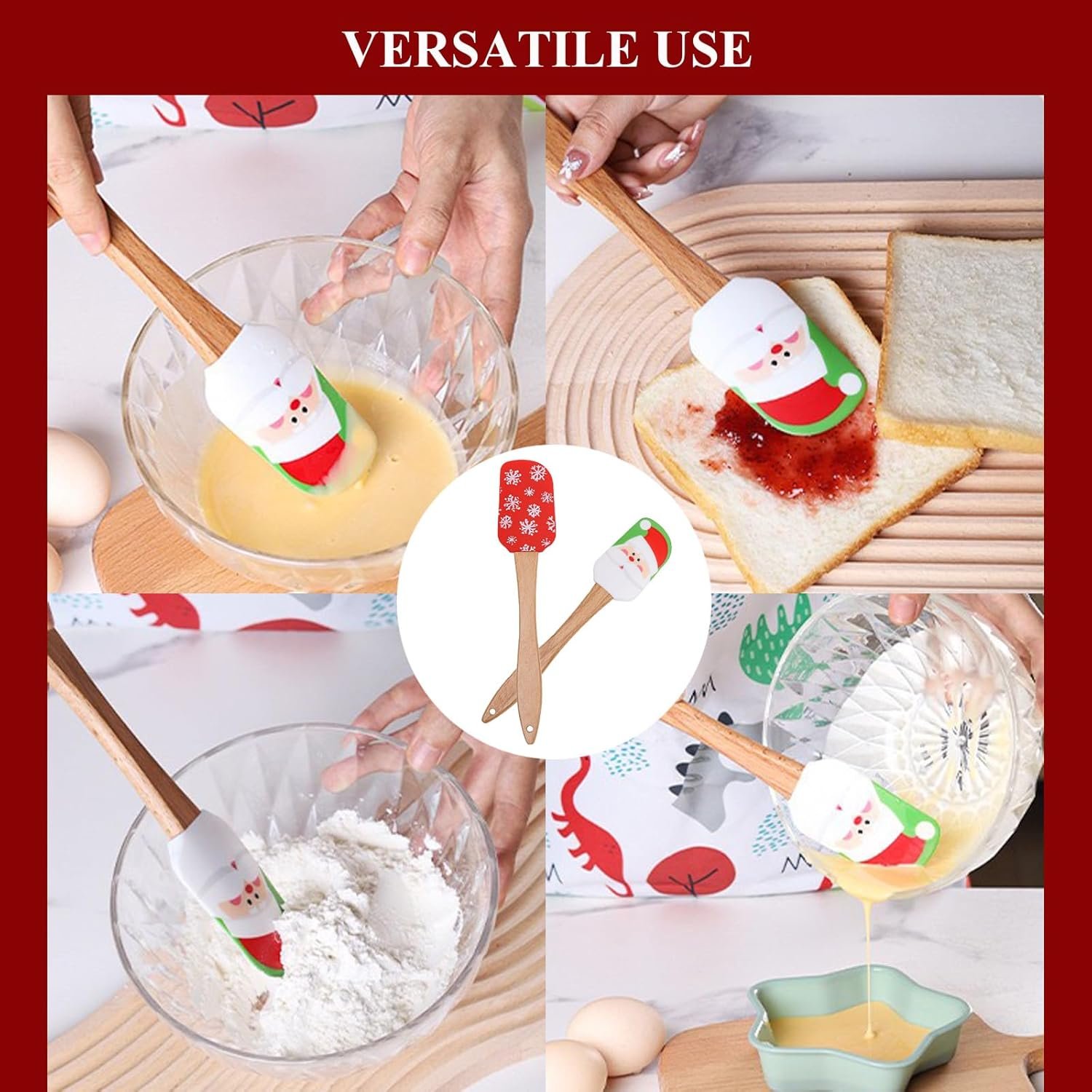 4 PCS Christmas Spatulas Silicone Spatula Set for Baking, Xmas Cake Spatula with Wooden Handle, Cute Scraper for Mixing Cooking - Image 9