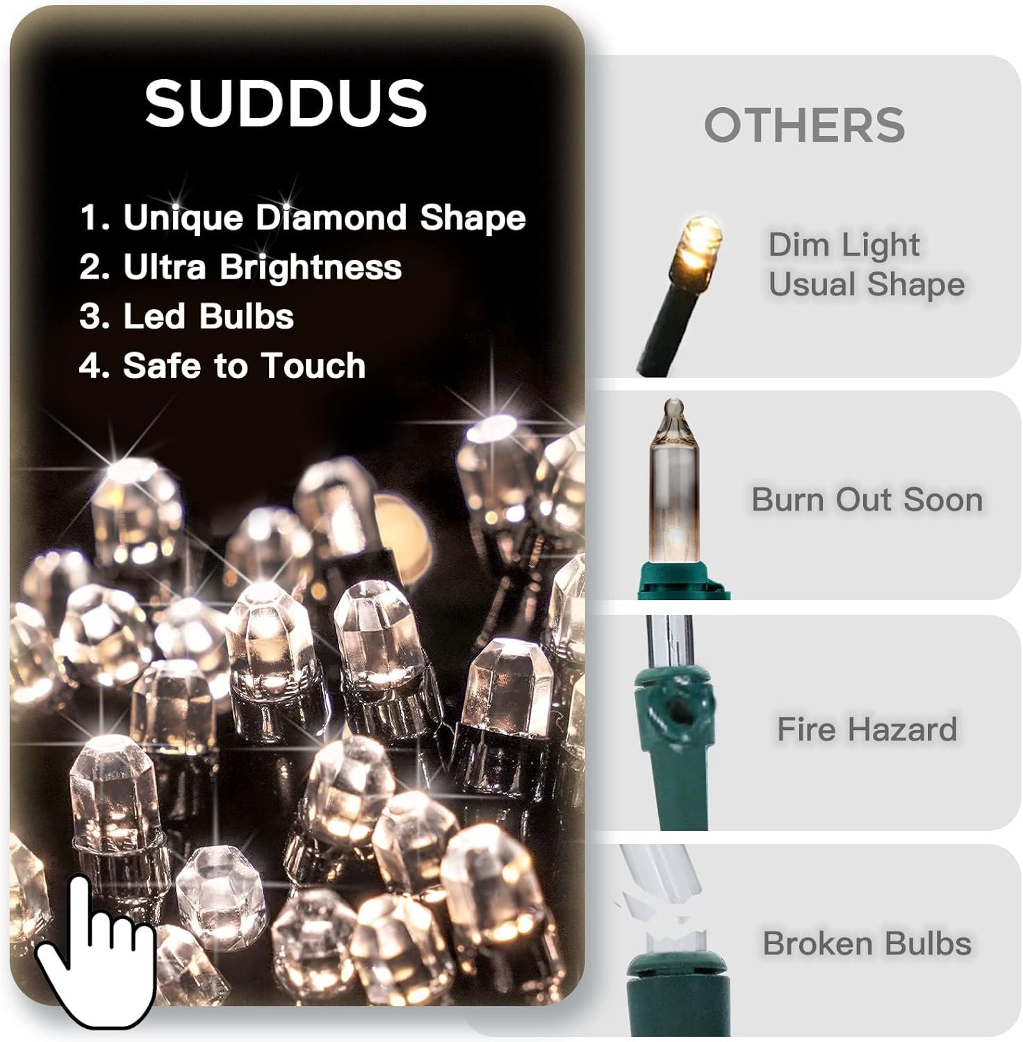 suddus Christmas Tree Lights Indoor, 66ft 200led Connectable Christmas String Lights Outdoor with 8 Modes, Twinkle Lights for Christmas Tree, Backyard, Patio, Porch, House Decoration, Warm White - Image 4