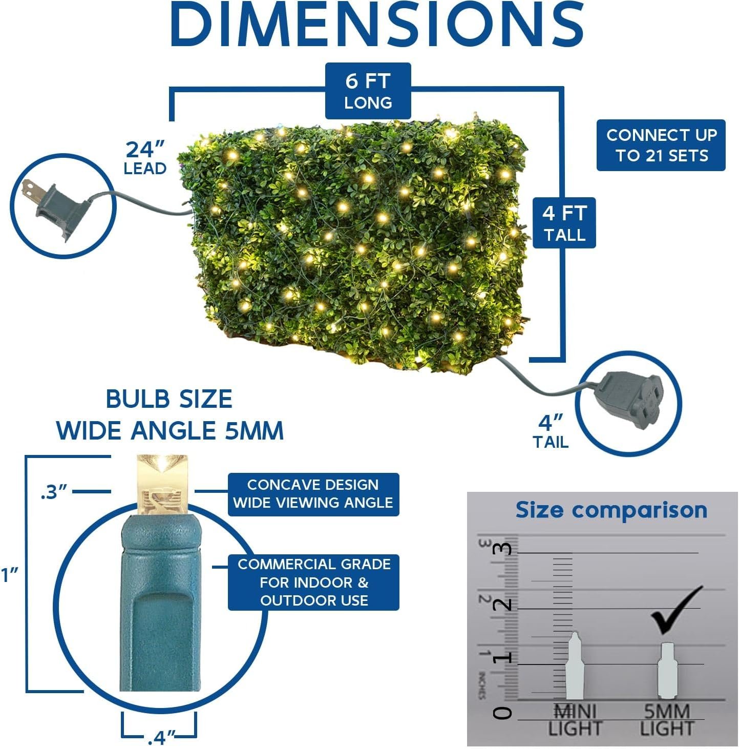 Novelty Lights 4x6 Net Lights (Set Of 100) Warm White LED Net Lights For Bushes Commercial Grade Construction, Single Fused Non-Removeable LED Bulb, Net Lights For Bushes Green Wire (Warm White) - Image 4