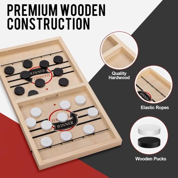 Extra Large Wooden Fast Sling Puck Game – Super Sling Hockey Table for Family Game Night & Parties | Foosball Winner String Puck Game with 20 Pucks & Storage Bag | Premium Wood Construction - Image 5