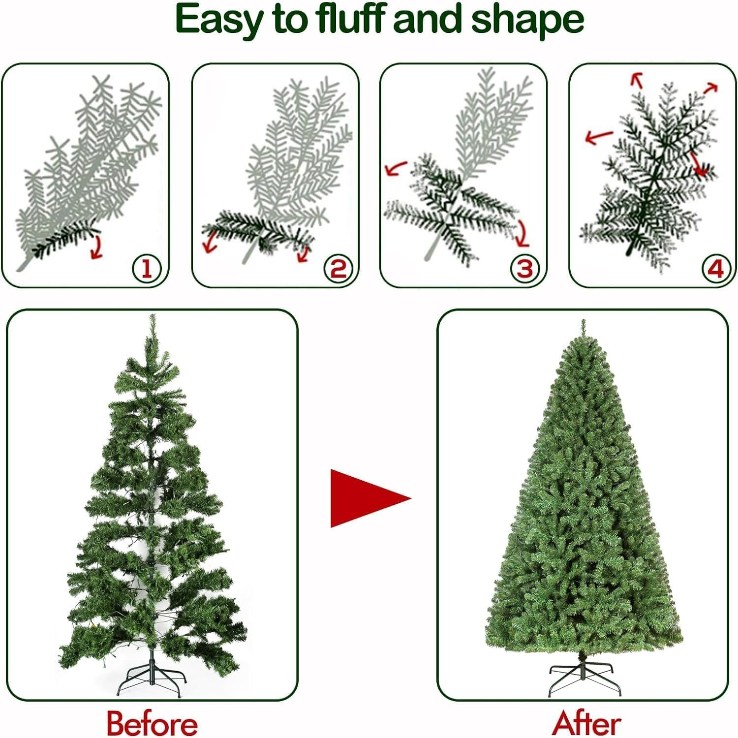 Hykolity 6.5 ft Prelit Christmas Tree, Holiday Decoration w/ 350 Color Changing LED Lights, 1100 Branch Tips, Metal Stand and Hinged Branches, 10 Color Modes - Image 8