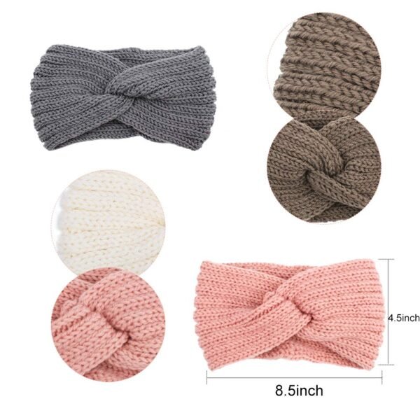 AOPRIE Knit Wide Headband for Winter 5 Pieces Women Ear Warmers Truban Headbands Thick headbands for Women Girls, Black Gray White Pink Brown - Image 4