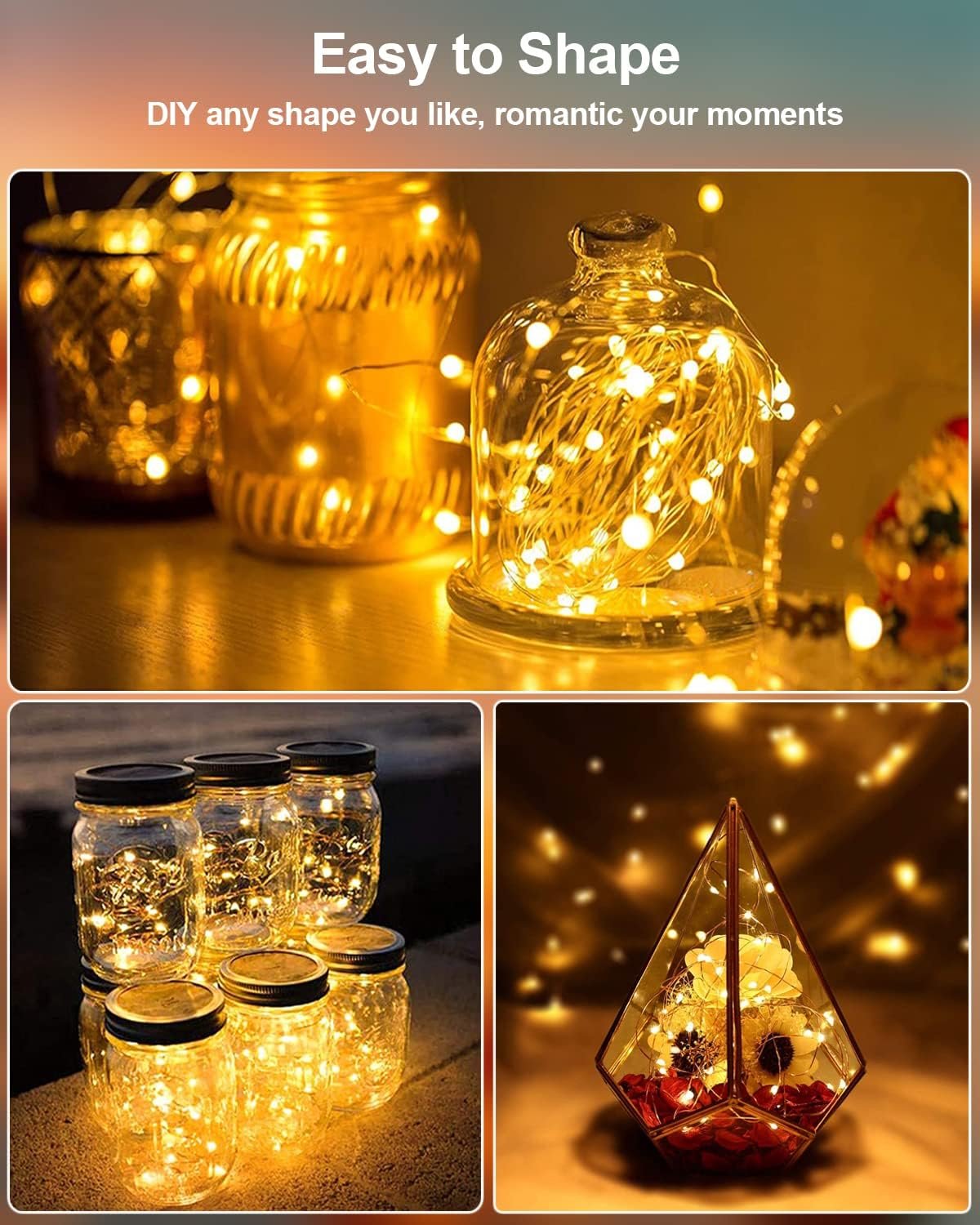 20 Pack Fairy Lights Battery Operated 3.3ft 20 LED Mini String Lights Twinkle Lights Copper Wire Firefly Starry Lights for Mason Jars Wedding Party Christmas Centerpiece Table Decorations, Warm White - Image 5