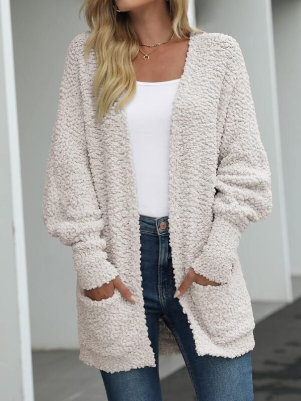 MEROKEETY Women's 2024 Winter Fuzzy Popcorn Batwing Sleeve Cardigan Knit Oversized Sherpa Sweater Coat - Image 3
