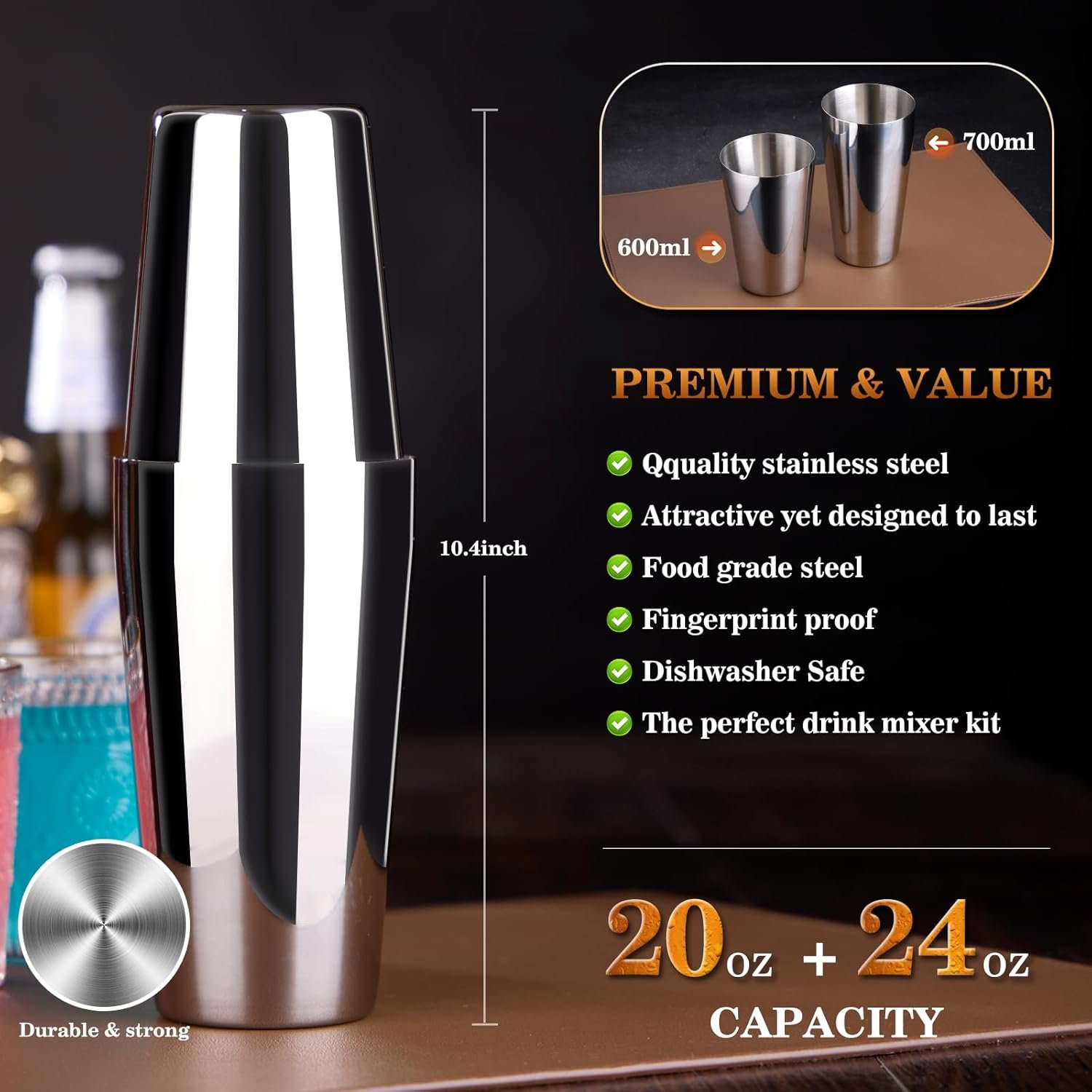 Cocktail Shaker Set Bartender Kit : 15-Piece Bar Tool Set with Acrylic Stand Bar Set with All Practical Bar Accessories, for Drink Mixing, Bar, Home, Lounge & Party, Silver - Image 4