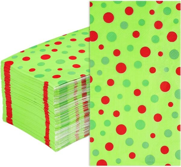 100PCS Christmas Napkins Disposable Green and Red Dots Christmas Paper Napkins Funny Napkins Christmas Disposable Hand Towels for Bathroom Home Kitchen Holiday Christmas Party Decorations - Image 2