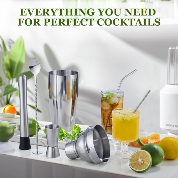 Cocktail Shaker Set, 23-Piece Stainless Steel Bartender Kit with Acrylic Stand & Cocktail Recipes Booklet, Professional Bar Tools for Drink Mixing, Home, Bar, Party (Include 4 Whiskey Stones) - Image 6