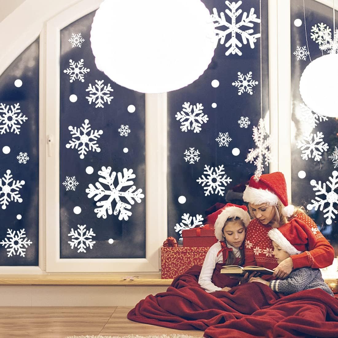 110 PCS Extra Large Snowflake Christmas Window Clings Decals for Glass Giant White Snowflake Window Decorations Xmas Snowflake Stickers Winter Wonderland Party Supplies Decor - Image 7