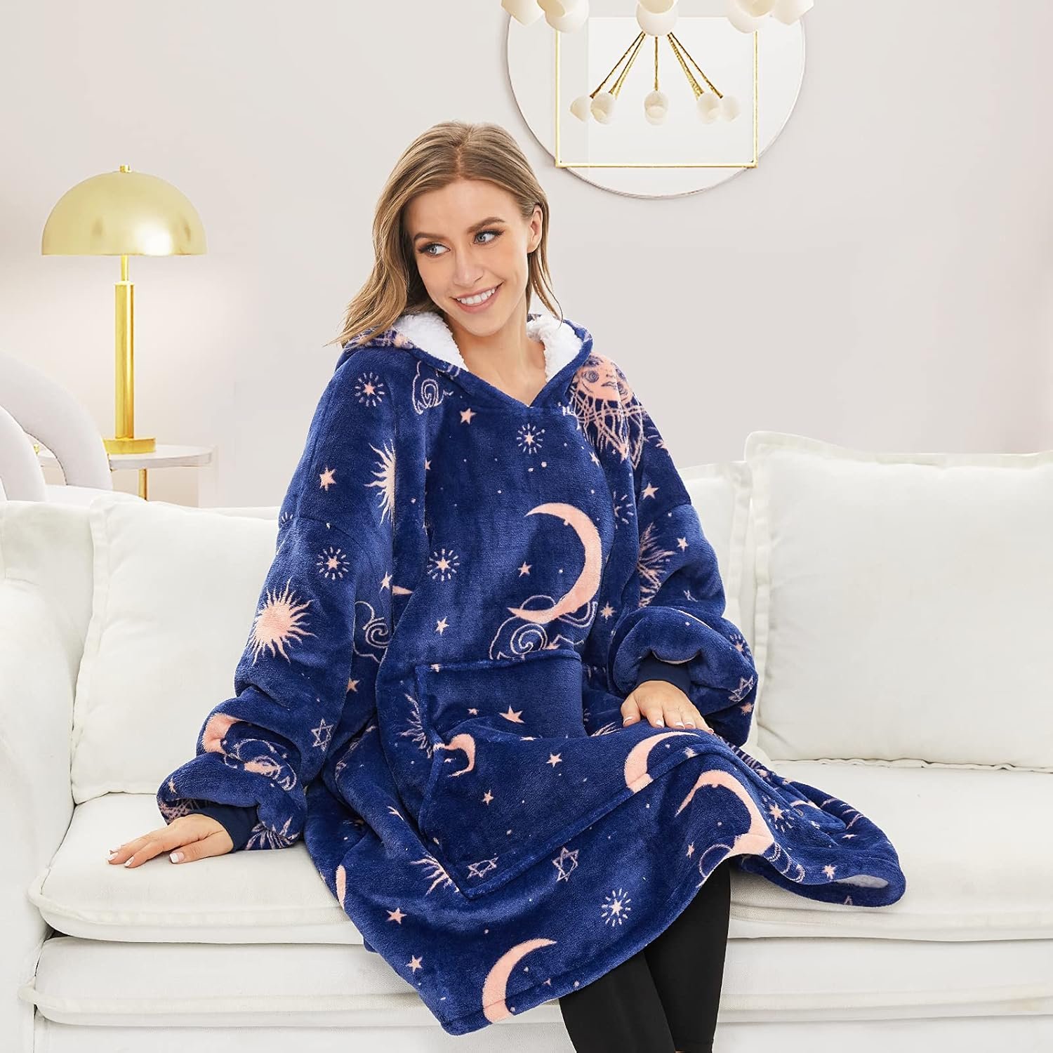 THREE POODLE Wearable Blanket Hoodie for Women, Oversized Sherpa Sweatshirt Blanket for Adults Men, Warm Cozy Star Hooded Blanket, Gifts for Mom Girlfriend Sister - Image 8