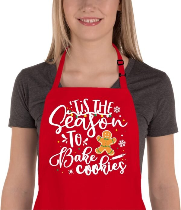 Funny Christmas Baking Apron for Women Men Adjustable Kitchen Cooking Aprons with 2 Pockets - Cute Christmas Aprons Gift for Bakers Mom Wife Husband Sister - Tis The Season to Bake Cookies - Image 2