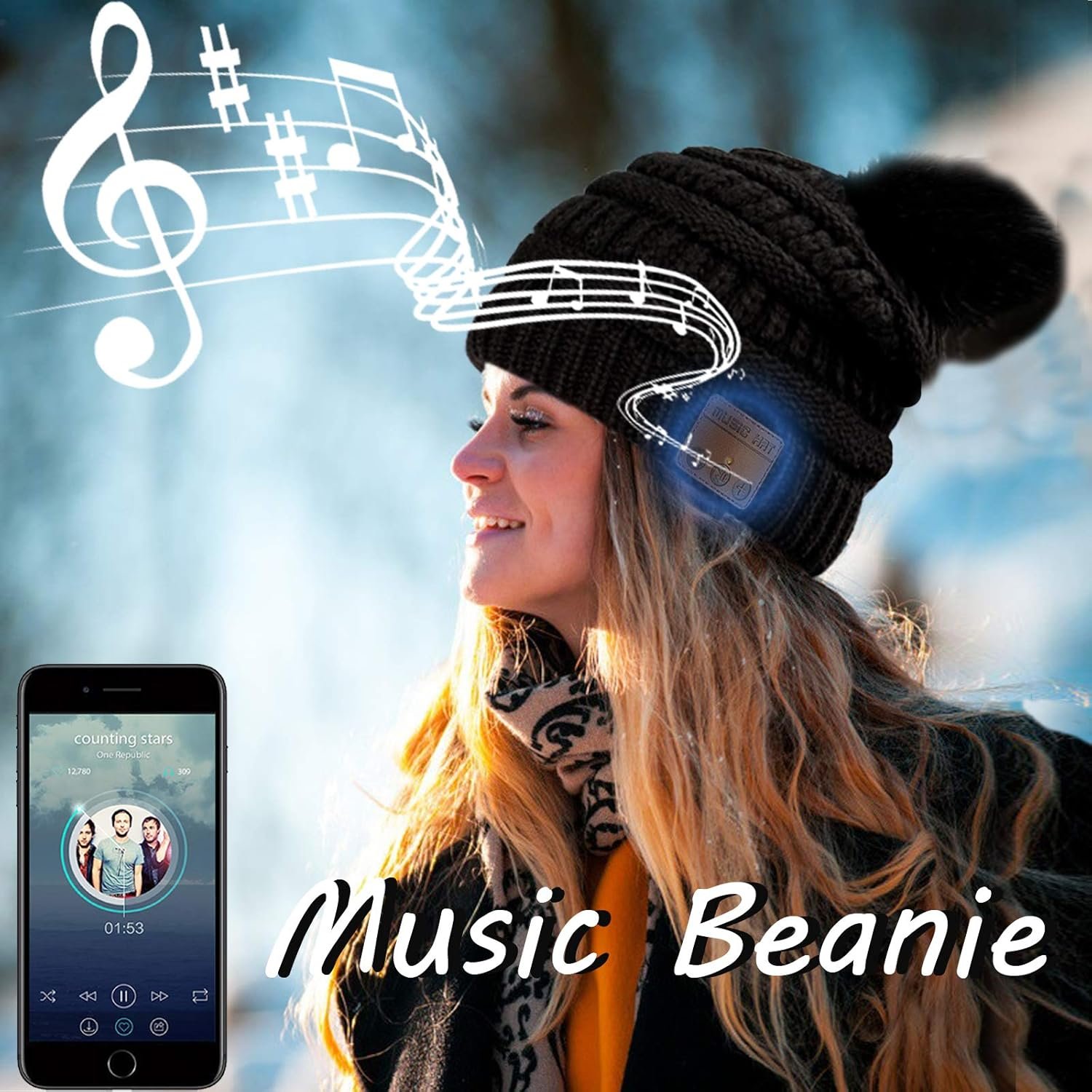 Wireless Beanie Hat for Women Girls Musical Beanie Wireless Headphones Stereo Speaker Hat Built-in Mic Speakerphone Beanie Hat Warm Outdoor Ski Cap - Image 5