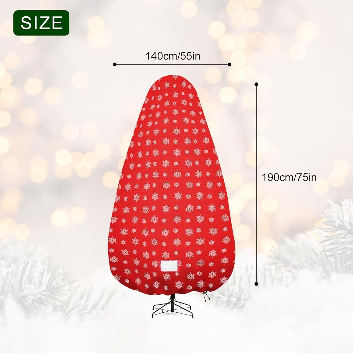 Upright Christmas Tree Storage Bag,Tree Storage Cover with Adjustable Straps,Tear Resistant Christmas Tree Storage Bag for 7.5Foot Assembled Trees-Snow Printing Red - Image 3