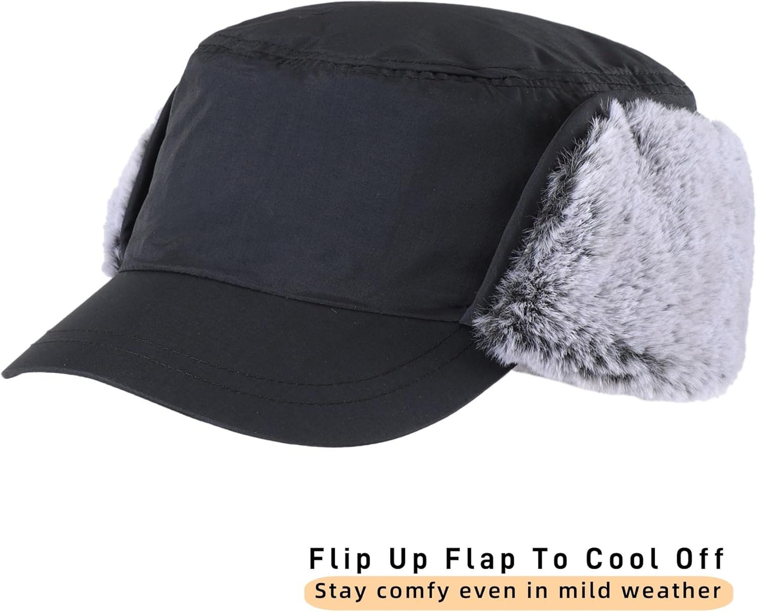 Connectyle Men's Winter Hat with Visor Warm Earflaps Hat Fully Lined Faux Fur Baseball Cap Trapper Hunting Hats - Image 3