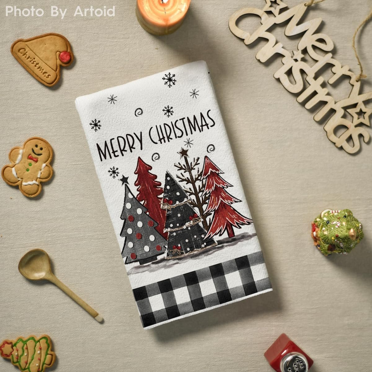 Artoid Mode Xmas Tree Gift Box Merry Christmas Kitchen Towels Dish Towels, 18x26 Inch Holiday Merry Bright Winter Decoration Hand Towels Set of 2 - Image 5