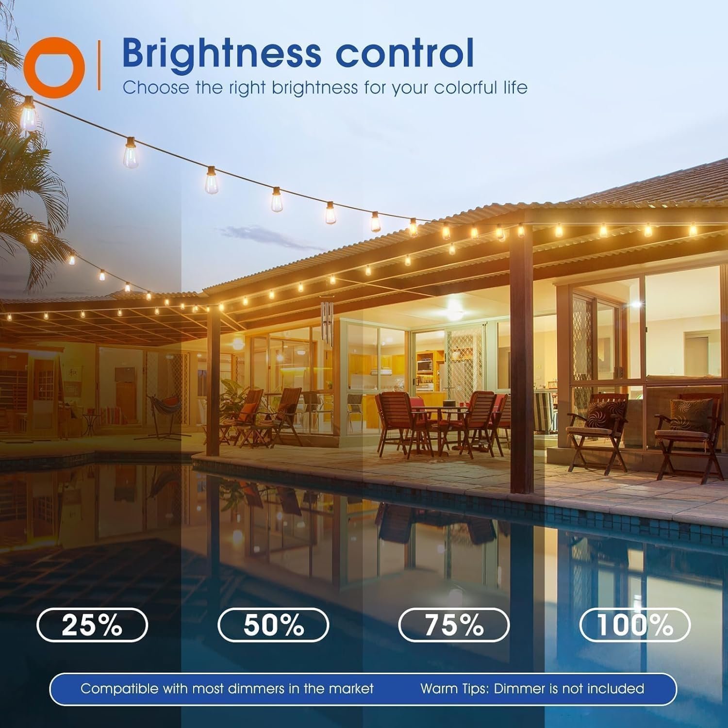 addlon 100FT(50FT*2) LED Outdoor String Lights Waterproof Patio Lights with 32 Shatterproof ST38 Replaceable Bulbs(2 Spare), Dimmable Outside Hanging Lights Connectable for Porch, Backyard, 2200K - Image 6