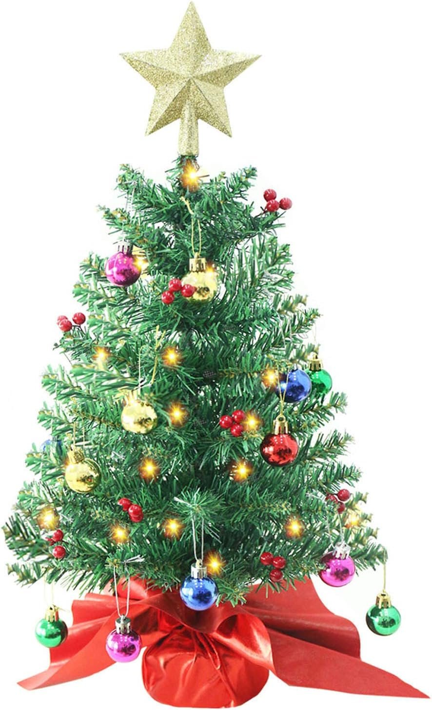 24 Inch Tabletop Christmas Tree, Artificial Mini Xmas Pine Tree with LED String Lights and Ornaments,Christmas Decoration Tree Decor - Image 2