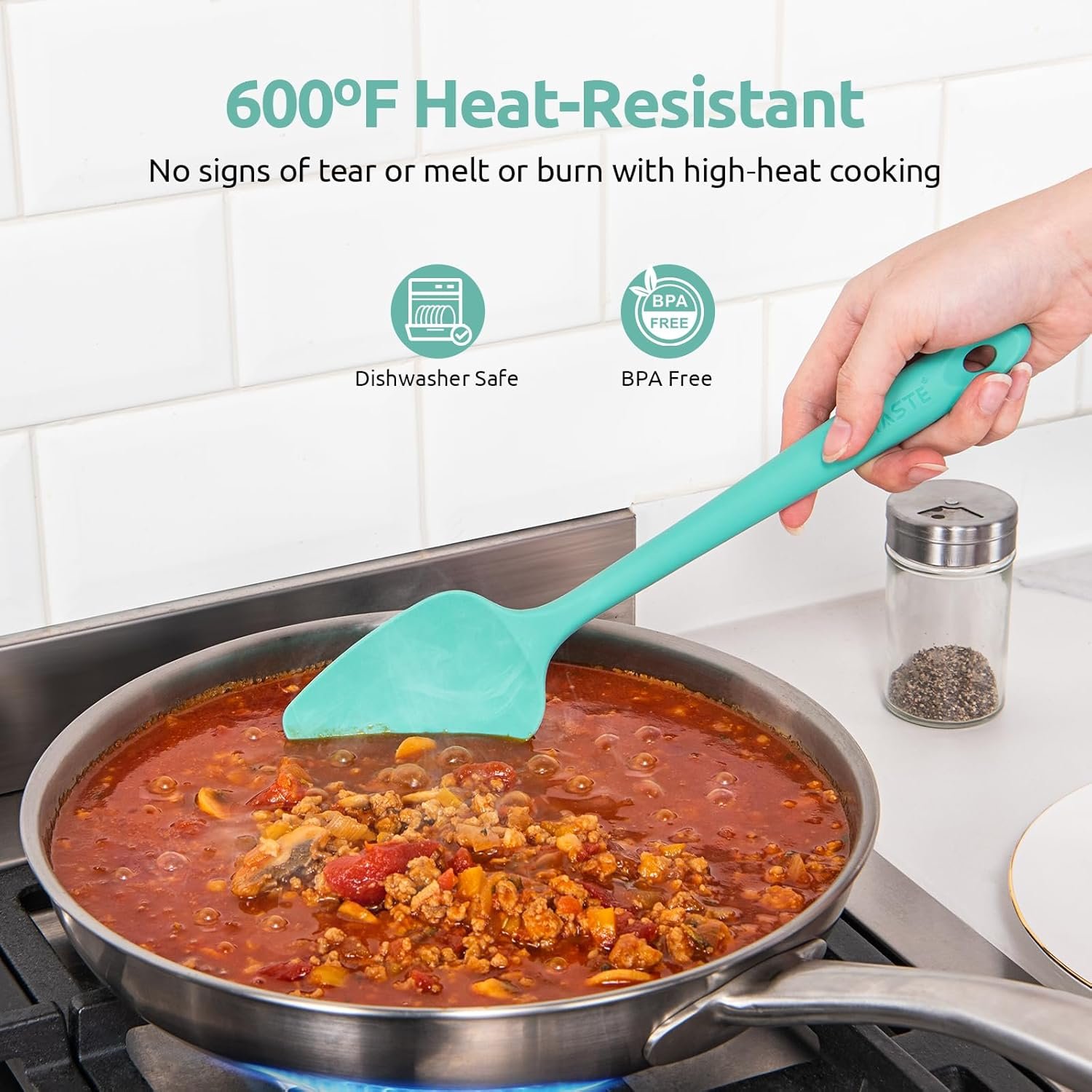 U-Taste Silicone Spatula Set with 600 Degrees Fahrenheit Heat Resistant (Teal/Aqua Sky) - Image 4