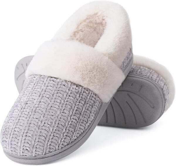 Evshine Women's Fuzzy Memory Foam Closed Back Slippers Chenille Knit Fleece Lined House Shoes - Image 2