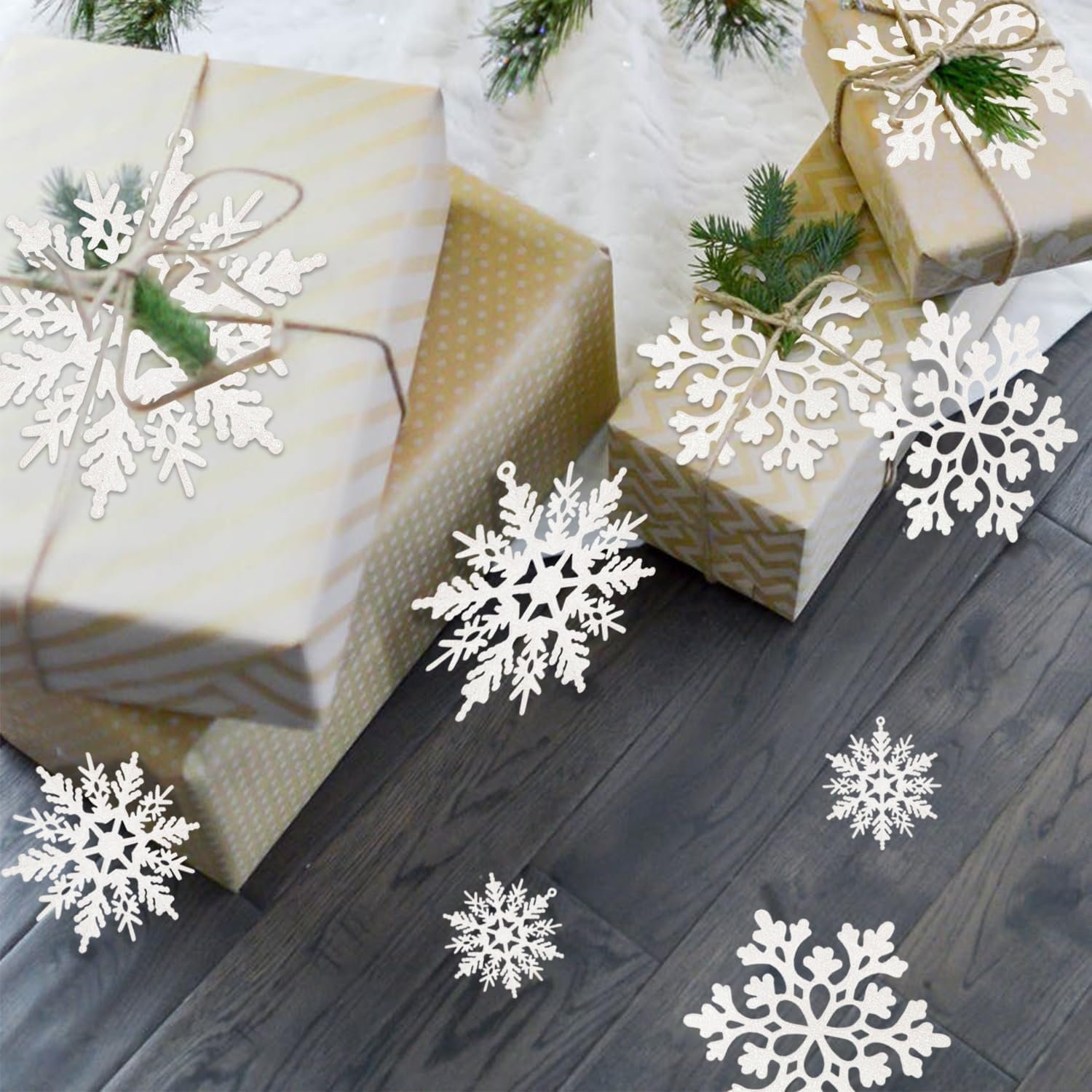 36pcs Snowflakes-Christmas Tree Decorations, Snowflake Ornaments for Tree, Plastic Glitter White Snow Flakes Ornaments, Christmas Indoor Winter Wonderland Decor - Image 5