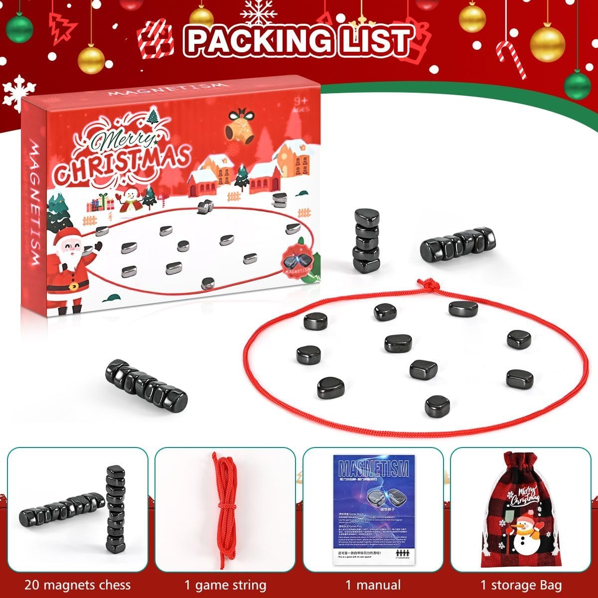 Magnetic Chess Game with Stones, Magnet Game, Christmas Games, 1 to 4 Players, for Kids and Adults - Image 7