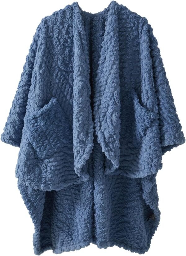 Royoliving Fuzzy Sherpa Wearable Fleece Blanket with Pockets for Adults, Ultra Soft Plush Shawl TV Throw Blankets (Denim, 58'' x 64'') - Image 2