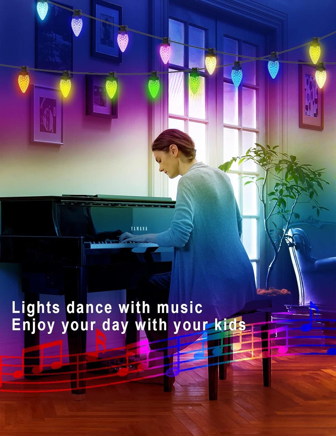 HIITEN RGB C9 Christmas Lights Outdoor 118ft 150LEDs, DIY Chasing Effects Smart LED Christmas Lights, Bluetooth APP Remote Controlled Extendable Color Changing String Lights with Timer Music Sync - Image 8