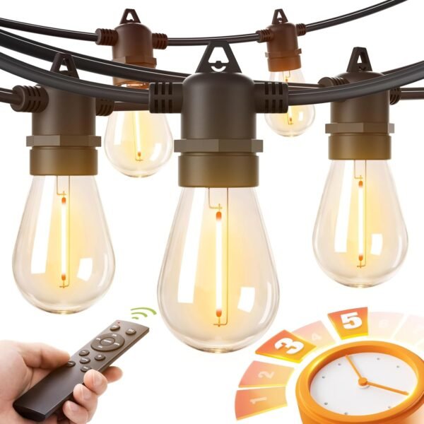 addlon 100FT LED Outdoor String Lights, Remote Dimmable Patio Lights with Timer & 3 Lighting Modes, 32 Shatterproof Edison Bulbs, Waterproof Connectable String Lights for Outside Backyard Porch Party - Image 2
