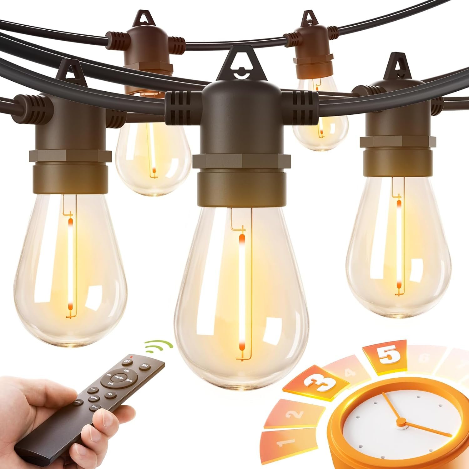 addlon 100FT LED Outdoor String Lights, Remote Dimmable Patio Lights with Timer & 3 Lighting Modes, 32 Shatterproof Edison Bulbs, Waterproof Connectable String Lights for Outside Backyard Porch Party - Image 2