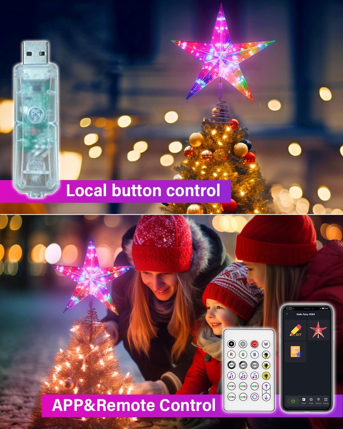 11.8" Christmas Tree Star with Smart APP&Remote, Smart Christmas Tree Toppers with Music, DIY, Dimmable, Timer, Color Changing Christmas Tree Star Topper Lighted Decorate to Holiday,Indoor - Image 5