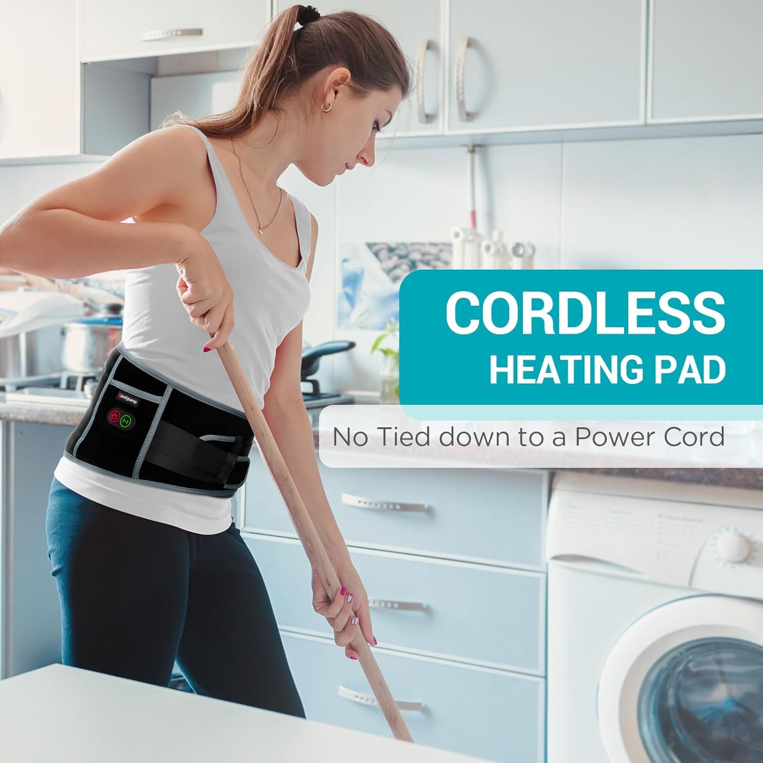 Comfytemp Cordless Heating Pad with Massager for Back Pain Relief, Portable Lower Back Massager FSA HSA Eligible, Wearable Heating Pads for Cramps with 3 Heat, Auto-Off, Christmas Gifts for Mom 58" - Image 3