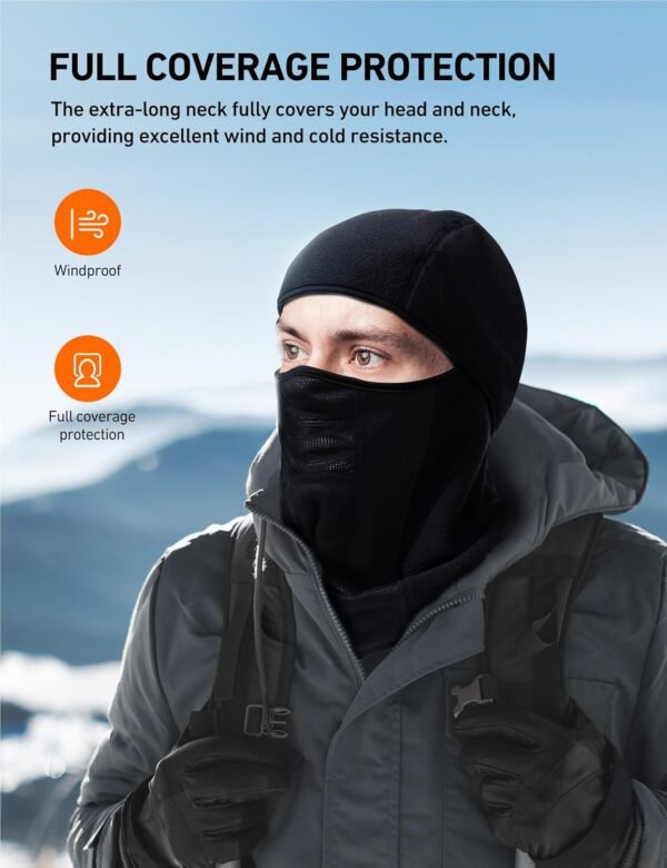 AstroAI Balaclava Ski Mask Winter Fleece Thermal Face Mask Cover for Men Women Warmer Windproof Breathable, Cold Weather Gear for Skiing, Outdoor Work, Motorcycling, Snowboarding, Black-L, 23"-24.5" - Image 5