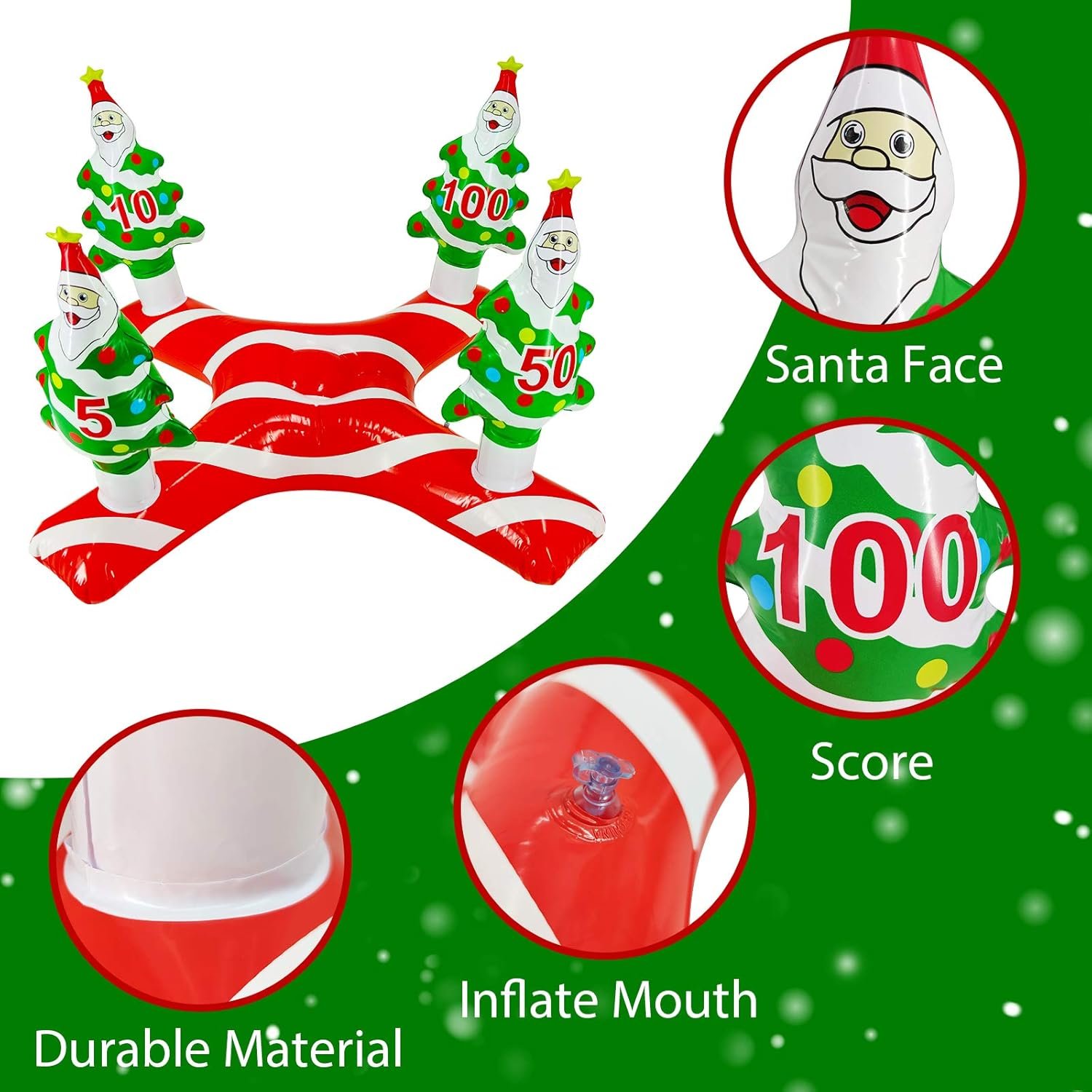 TURNMEON Giant Inflatable Christmas Tree Ring Toss Party Game Toys Kids Adults Family Stocking Stuffers Christmas Party Supplies Favors Decoration Indoor Outdoor Games(4 Score Santa Base, 4 Rings) - Image 5