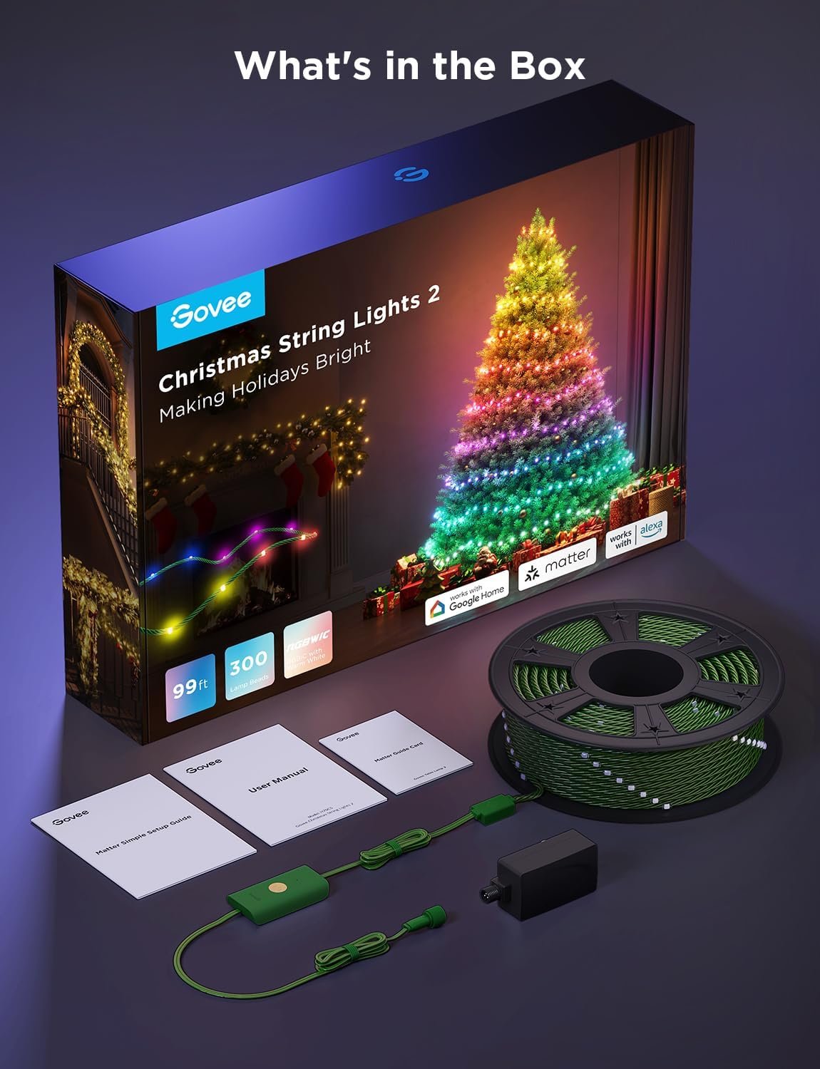 Govee Christmas Lights 2, RGBWIC 99FT 300LEDs Christmas Tree Lights with Shape Mapping Function, Smart Holiday String Lights for Christmas Decor, 130+ Preset Scenes, Voice and APP Control, Green Wire - Image 7