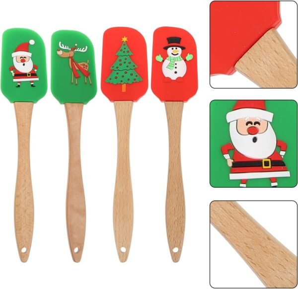 Angoily 4Pcs Silicone Butter Scraper Cake Cream Mixing Scraping Silicone Spatulas Tool Christmas Theme Scraper with Wood Handle Kitchen Utensils Baking Tools - Image 8